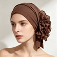 thumbnail image 1 of VJGBEGW Women Pre-Tied Ruffled Turban Head Wrap Soft Stretch Ruffle Floral Side Head Scarf Breathable Chemo Cap for Hair Loss Coffee One Size, 1 of 4