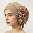 thumbnail image 1 of VJGBEGW Women Pre-Tied Ruffled Turban Head Wrap Soft Stretch Ruffle Floral Side Head Scarf Breathable Chemo Cap for Hair Loss Light Yellow One Size, 1 of 4
