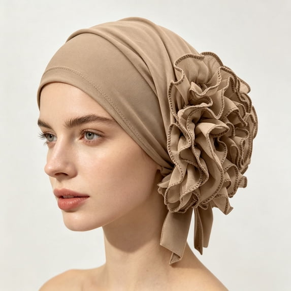 VJGBEGW Women Pre-Tied Ruffled Turban Head Wrap Soft Stretch Ruffle Floral Side Head Scarf Breathable Chemo Cap for Hair Loss Light Yellow One Size