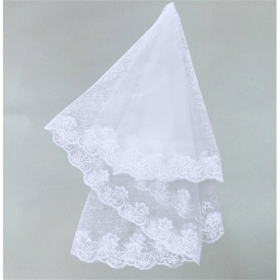 VJGBEGW Women Single Layer Floral Lace Wedding Veil Sheer Tulle Bridal Head Veil Soft Lightweight Lace Edge Church Prayer Head Cover White S
