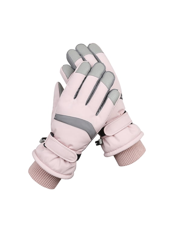 Women Ski Gloves, Windproof Thermal Touchscreen Gloves Waterproof Winter Warm Snow Glove for Skiing Cycling Outdoor Sports Pink One Size