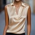 thumbnail image 1 of VJGBEGW Women Sleeveless Collared Satin Blouse Draped Cowl V Neck Silky Glossy Tank Tops Elegant Satin Vest Shirt For Summer Gold L, 1 of 5
