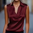 thumbnail image 1 of VJGBEGW Women Sleeveless Collared Satin Blouse Draped Cowl V Neck Silky Glossy Tank Tops Elegant Satin Vest Shirt For Summer Wine 2XL, 1 of 5