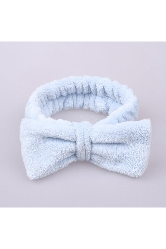 Women Spa Headband Makeup Headband for Washing Face Fluffy Skincare Headbands Microfiber Bow Knot Hair Band Sky Blue