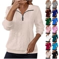 thumbnail image 1 of VJGBEGW Women Textured Quilted 1/4 Zip Pullover Comfort Half Zip Fall Sweatshirt Cozy Pullover Tops Cable Knit Sweater Black L, 1 of 6