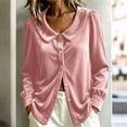 thumbnail image 1 of VJGBEGW Women Velvet Peter Pan Collar Button Down Blouses Long Sleeve oft Velour Shirts Loose Fit Dressy Casual Tops Pink XL, 1 of 6