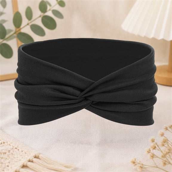 VJGBEGW Women Wide Front Knotted Turban Headbands Soft Stretchy Vintage Twist Hair Wraps weat Absorbent Elastic Hair Bands for Yoga Running Makeup Travel Black One Size