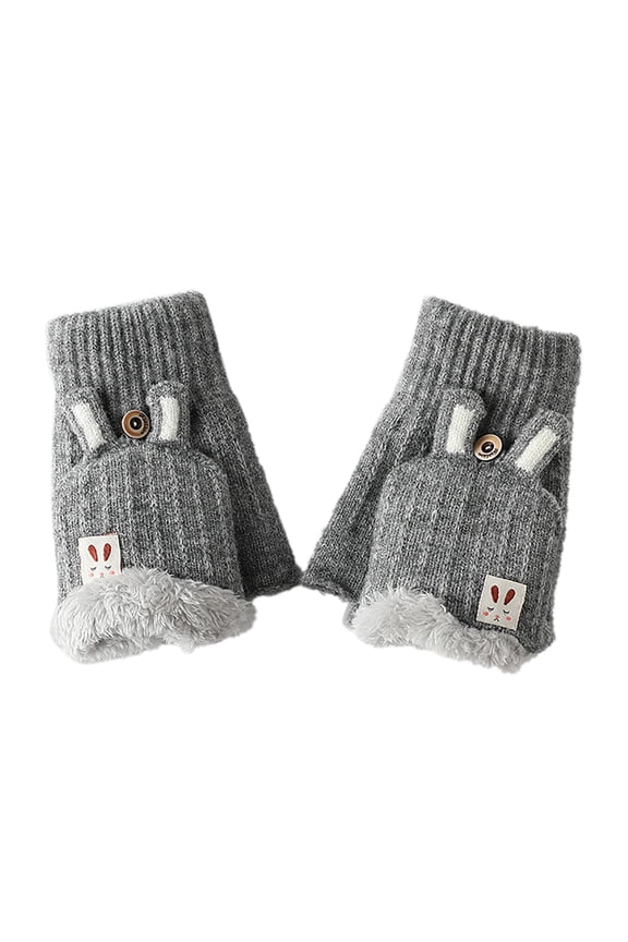 Women Winter Convertible Flip Top Gloves Cute Rabbit Knit Mittens Fleece Lined Half Finger Gloves Warm Plush Gloves for Cold Weather Outdoor Use