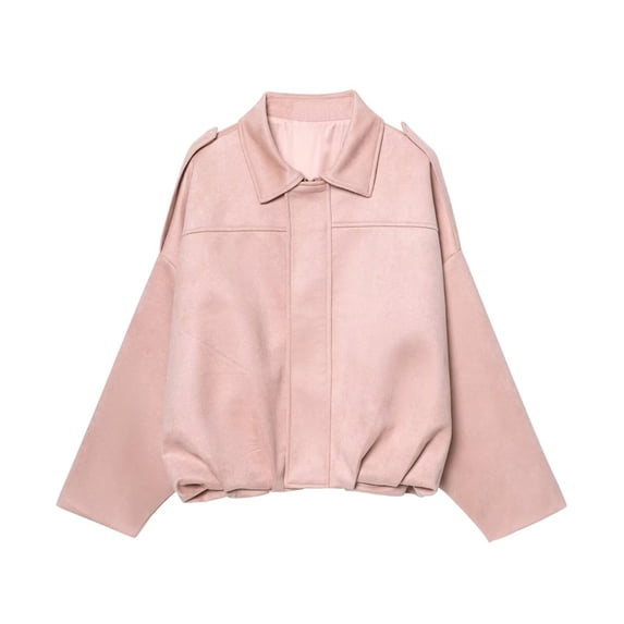 VJGBEGW Women's Bomber Jacket Oversized Pilot Coats Fall Lapel Zip Up Motorcycle Streetwear Outerwear Lightweight Windproof Fashion Daily Outdoor Coats Pink L