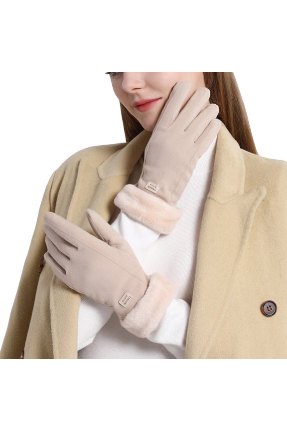 Women’s Lined Warm Touch Screen Winter Gloves Cuff Thermal Windproof Full Finger Gloves Outdoor Khaki One Size