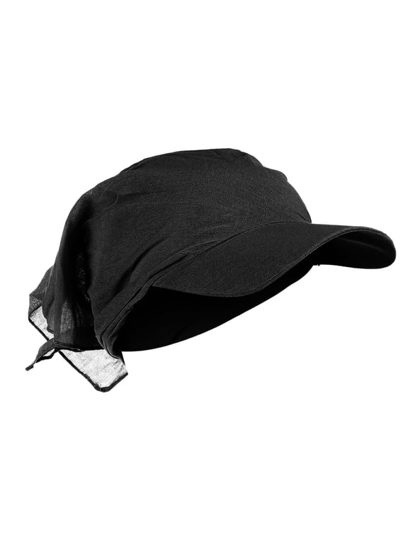 Women's Pre-Tied Chemo Cap with Brim Lightweight Turban Head Scarf oft Breathable Beanie Hat Black One Size