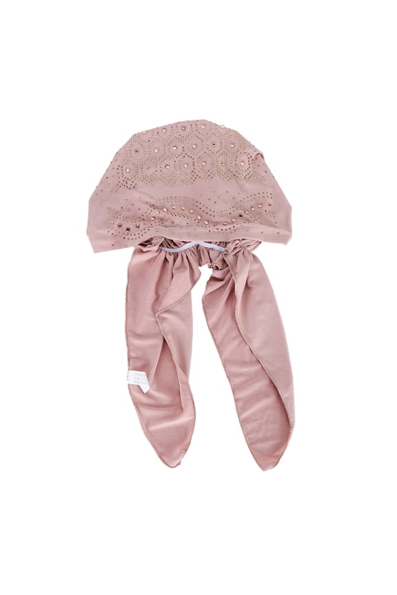 Women's Rhinestone Stretchy Chemo Hat & Turban Soft Cotton Head Wrap Scarf with Tie Back Breathable Skull Cap Pink One Size