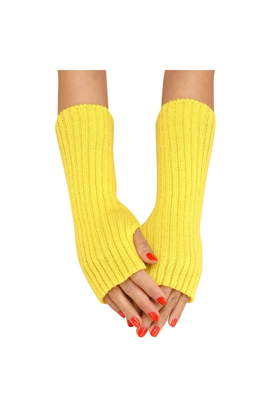 Women’s Ribbed Knit Fingerless Gloves Long Striped Arm Warmers Winter Thermal Wrist Cuffs for Cold Weather Daily Use