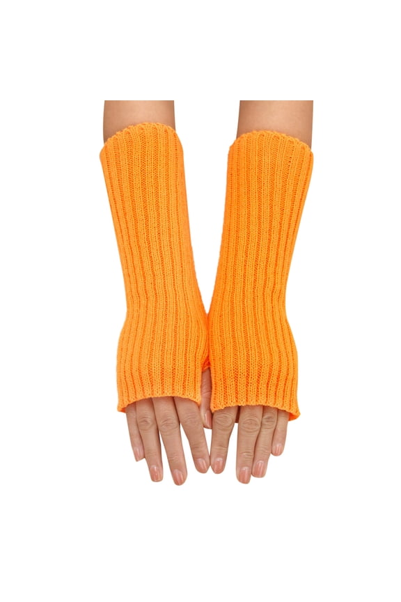 Women’s Ribbed Knit Fingerless Gloves Long Striped Arm Warmers Winter Thermal Wrist Cuffs for Cold Weather Daily Use