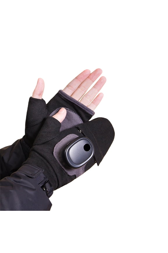 Women’s USB Rechargeable Heating Flip Top Convertible Gloves, Electric Warm Thermal Half Finger Heated Gloves Winter Hand Warmers Black One Size