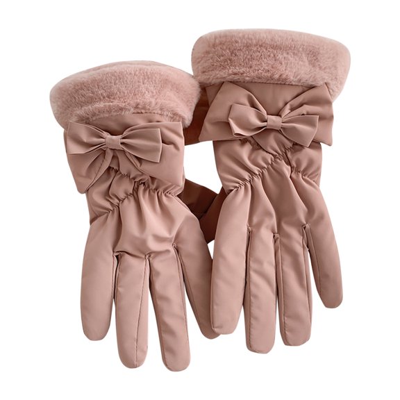 VJGBEGW Women's Winter Gloves Lined Bow Decor Thermal Gloves, Waterproof Windproof Touchscreen Gloves for Cold Weather Skiing Cycling Driving Pink One size