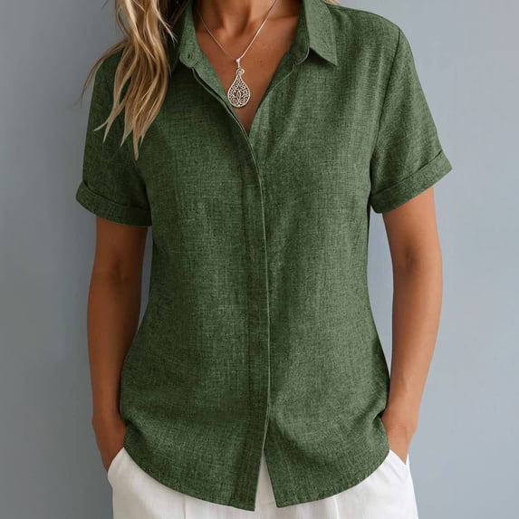 VJGBEGW Womens Button Down Shirts Short Sleeve Dress Shirts Collared Button Up Casual Blouses Tops Army Green S