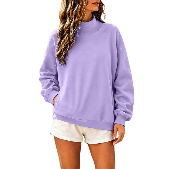 VJGBEGW Womens Mock Neck Sweatshirt Oversized Pullover Fall Fashion Long Sleeve Tops Purple L