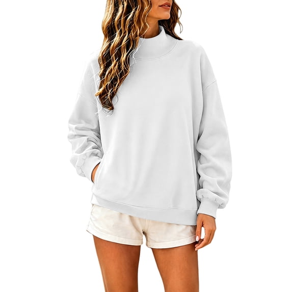VJGBEGW Womens Mock Neck Sweatshirt Oversized Pullover Fall Fashion Long Sleeve Tops White M