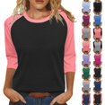 thumbnail image 1 of VJGBEGW Womens Tops 3/4 Sleeve Shirts Round Neck Raglan Sleeve Loose Casual Tshirts Color Block Summer Tees Black L, 1 of 5