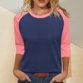 thumbnail image 1 of VJGBEGW Womens Tops 3/4 Sleeve Shirts Round Neck Raglan Sleeve Loose Casual Tshirts Color Block Summer Tees Navy XL, 1 of 5