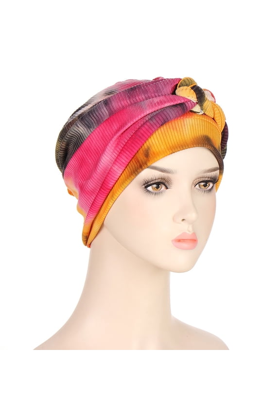 Womens Turban Hat Head Wrap Chemo Cap Ethnic Bohemia Tie Dye Pre-Tied Hair Cover Headwear