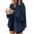 thumbnail image 1 of VJGBEGW Womens Waffle Knit Shacket Oversized Button Down Shirt Jacket Lightweight Spring Outfits Clothes Dark Blue M, 1 of 6