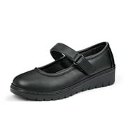 VJH confort Women’s Mary Jane Flats,Comfort Round Toe Low Wedge Slip-on Walking Shoes(Black,11)