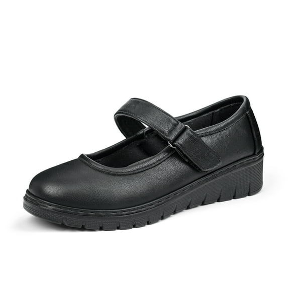 VJH confort Women’s Mary Jane Flats,Comfort Round Toe Low Wedge Slip-on Walking Shoes(Black,8)