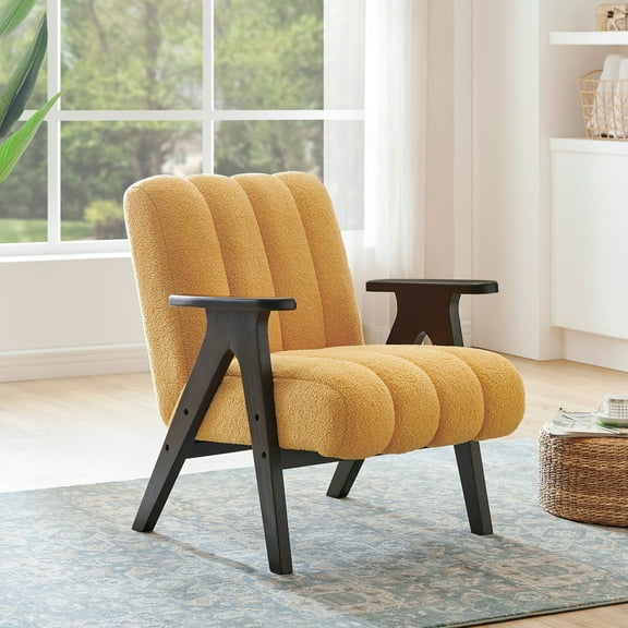 VJIAIEO Rella Modern Teddy Sherpa Accent Chair with Espresso Wood Frame