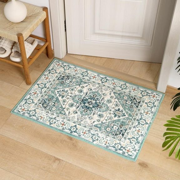 VK·LIVING Area Rugs Entryway Washable Rug 2'x 3' Small Boho Bathroom Throw Area Rug Non Slip Backing Doormat Indoor Front Door Rug Machine Washable Rug for Bathroom Kitchen Vintage Carpet