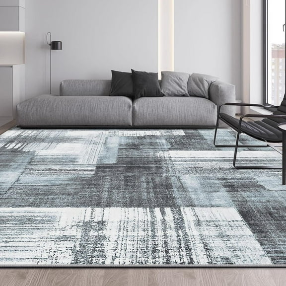 VK·LIVING Area Rugs Machine Washble Rug 8'x 10' Modern Decor Rug Thin Living Room Rug Non Slip Bedroom Rug Soft Low Pile Rug Lightweight Rug