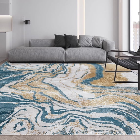 VK·LIVING Area Rugs Machine Washble Rug 9'x 12' Modern Decor Rug Thin Living Room Rug Non Slip Bedroom Rug Soft Low Pile Rug Lightweight Rug