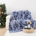 thumbnail image 1 of VK·LIVING Faux Rabbit Fur Reversible Throw Blanket,Super Soft 3D Striped Fuzzy Cozy Thick Ribbed Blankets,Tie-Dye Blue,60"x 80", 1 of 7
