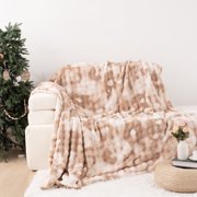VK·LIVING Faux Rabbit Fur Reversible Throw Blanket,Super Soft 3D Striped Fuzzy Cozy Thick Ribbed Blankets,Tie-Dye Brown,108"x 90"