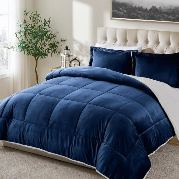 VK·LIVING Fleece Throw Sherpa Blanket for Bed or Couch Oversized Weighted Warm Reversible Machine Washable Medium Weight Home Decor Giftable Throw,Blue,90"x90"