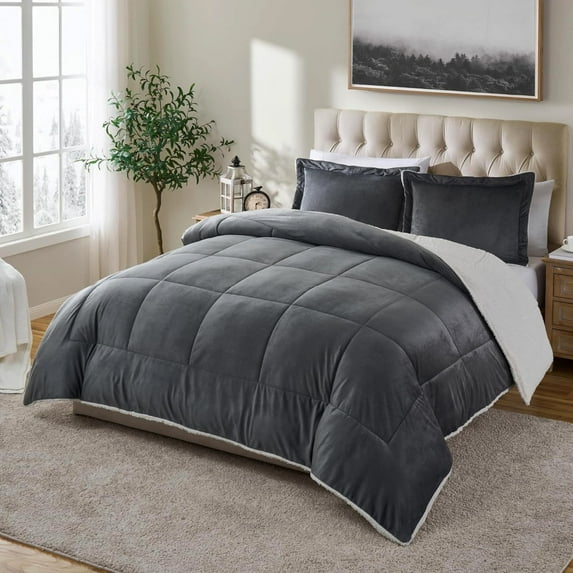 VK·LIVING Fleece Throw Sherpa Blanket for Bed or Couch Oversized Weighted Warm Reversible Machine Washable Medium Weight Home Decor Giftable Throw,Dark Gray,50"x60"