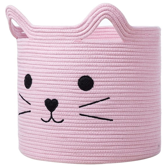 VK·LIVING Storage Baskets Large Woven Cotton Rope Basket with Cute Animal Design Laundry Basket Organizer for Towels, Blanket, Toys, Clothes, Gifts – Pet or Baby Gift Baskets 15"L x 14H"