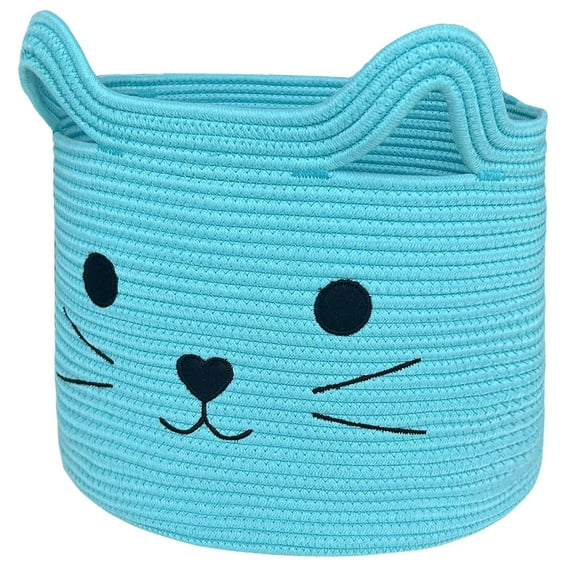 VK·LIVING Storage Baskets Large Woven Cotton Rope Basket with Cute Animal Design Laundry Basket Organizer for Towels, Blanket, Toys, Clothes, Gifts – Pet or Baby Gift Baskets 15"L x 14H"