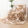 thumbnail image 1 of VK·LIVING Thick Ribbed Faux Rabbit Fur Cozy Reversible Throw Blanket,Super Soft 3D Striped Fuzzy Cozy Blankets,Brown,60"x 80", 1 of 7
