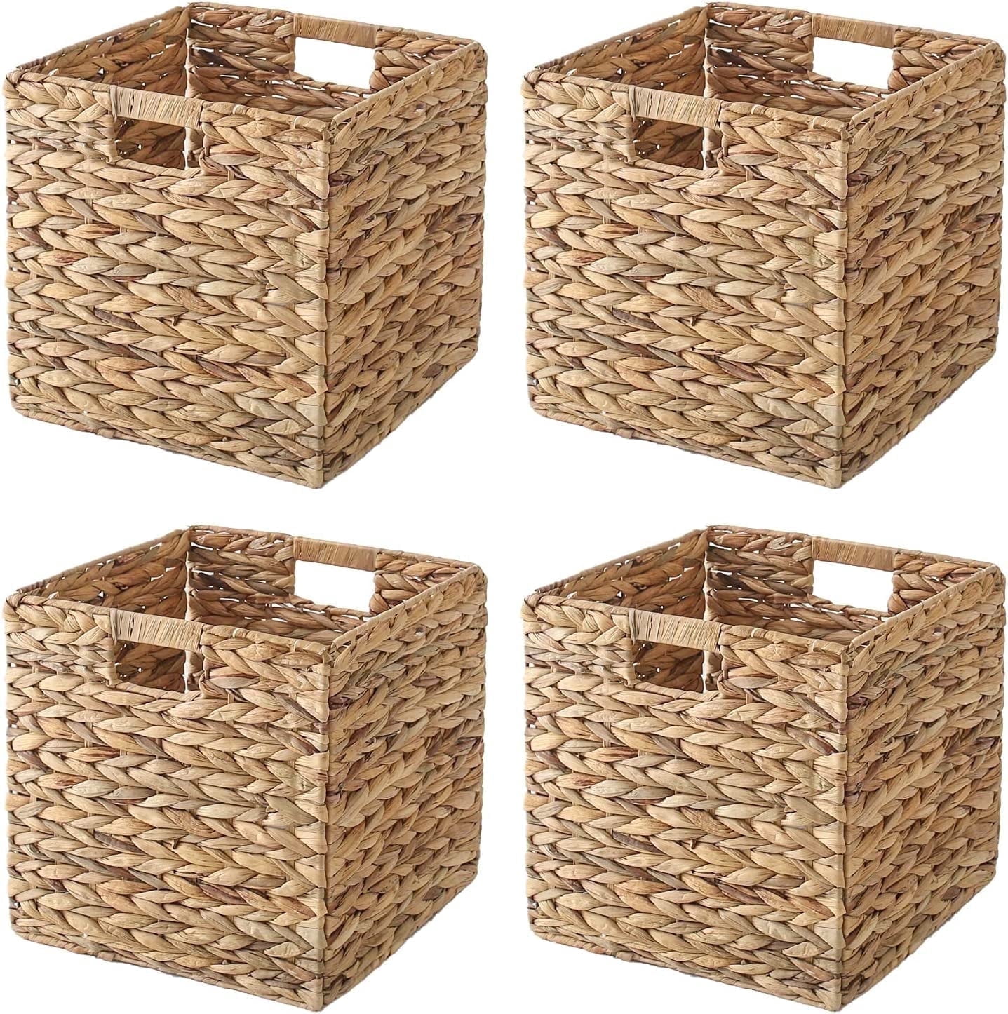 VK.Living Storage Basket Foldable Handwoven Water Hyacinth Laundry Cube Organizer Baskets Set of 2,12x12