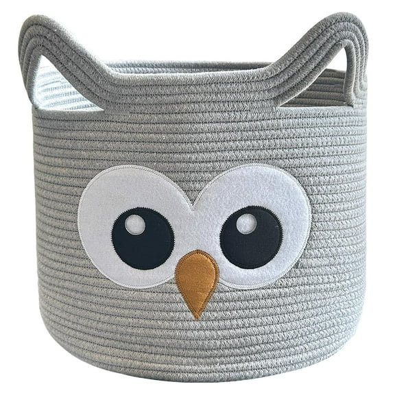 TACYKIBD Owl Storage Basket Foldable Animal Basket, Cotton Rope Baby Laundry Basket Woven Gift Basket Cute Toy Basket, Large Basket for Blanket Clothes in Living Room Bedroom 15"Lx14"H