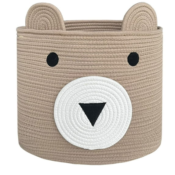 TACYKIBD Yellow Bear Laundry Basket, 14x14x14in, Cotton Rope, Foldable, Portable, Open, 15L, Storage and Organization in Living Room, Bedroom, Bathroom, Nursery Room, Playroom, Pet Toy Basket