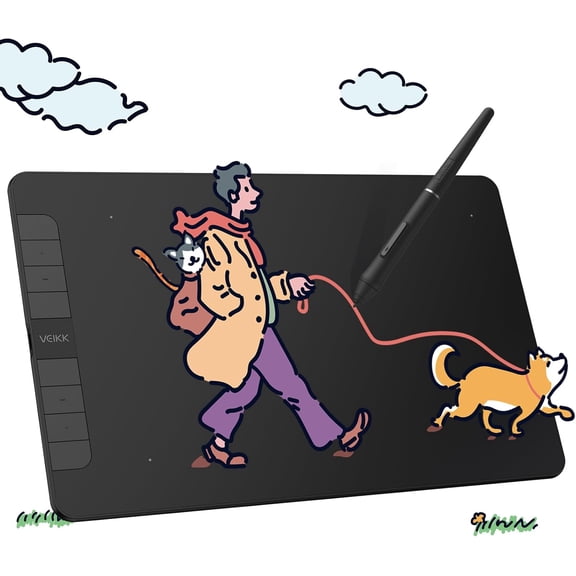 VK1060 V2 Drawing Tablet, 10 x 6 Inch Graphics Tablet with 8 Shortcut Keys, 8192 Levels Battery Free Pen,Work for Digital Art Drawing, Animation, Design