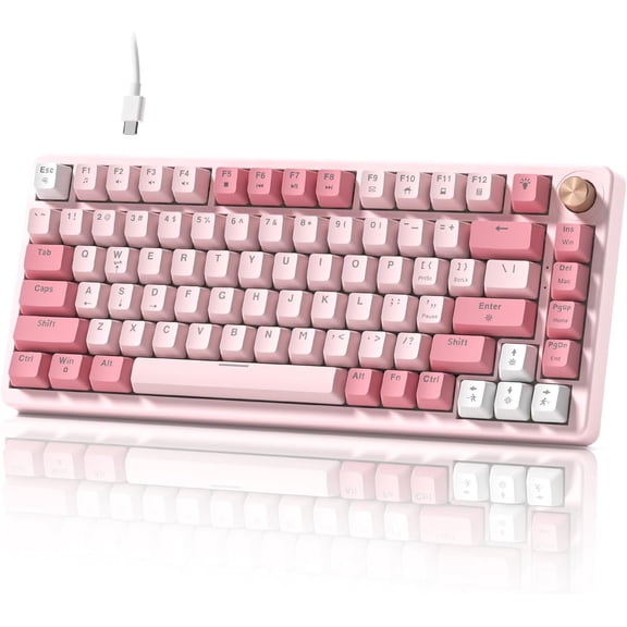 VK75 Wired Gaming Keyboard with Multimedia Control Knob, 75% Creamy Mechanical Keyboard RGB Backlit Gasket Mount with Cherry Profile PBT Keycaps, Hot Swappable Pre-lubed Linear ,