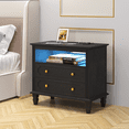 thumbnail image 1 of VKCC LED Nightstand with Hidden Drawer, 2-Drawer Modern Farmhouse Bedside Table with Charging Station, Black, 1 of 1