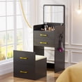 thumbnail image 1 of VKCC 3 in 1 Compact Vanity Desk Set with Flip Top Mirror Makeup Dressing Table with Stool and Drawers for Small Spaces, Black, 1 of 9