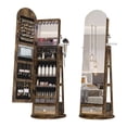 thumbnail image 1 of VKCC 64.1" Arched 360° Swivel Jewelry Armoire Full Length Mirror Cabinet Free Standing Organizer with 6 LED Lights, Brown, 1 of 9