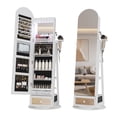 thumbnail image 1 of VKCC 64.1" Arched 360° Swivel Jewelry Armoire Full Length Mirror Cabinet Free Standing Organizer with 6 LED Lights, White, 1 of 9