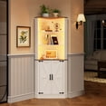 thumbnail image 1 of VKCC 68.1" Farmhouse Corner Cabinet with LED & Charging Station, Storage Cabinet for Living Room Bathroom, White, 1 of 8